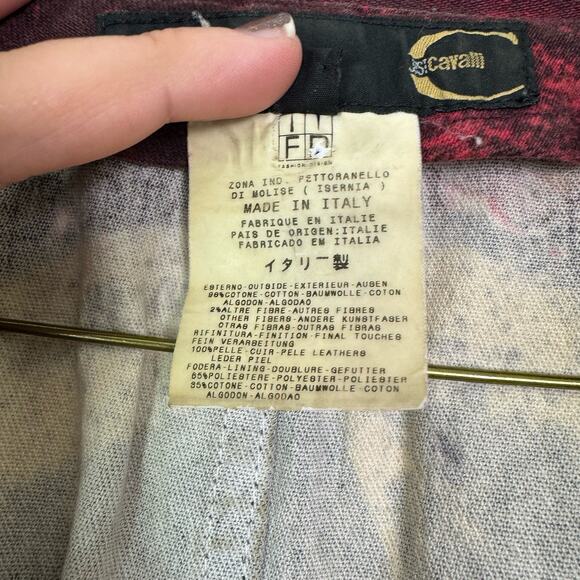 Just Cavalli by Roberto Cavalli Y2K Metallic‎ Paint Splatter Maroon Trench Coat - Picture 5 of 12